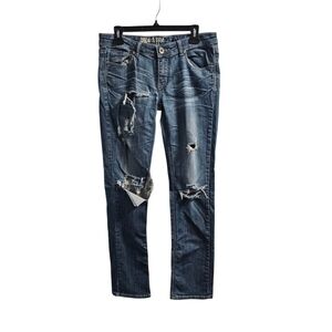 Machine Distressed Vintage y2k Straight Leg Jeans Size 11 Low Rise Whiskered
